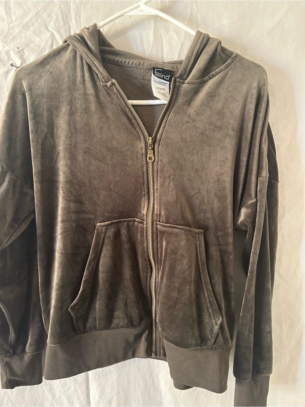 Felina Olive Velour Zip Hoodie